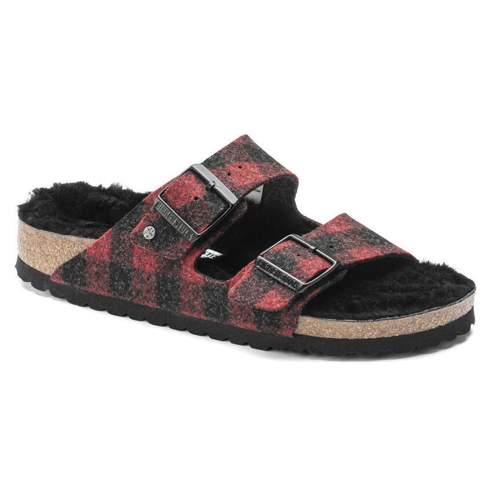 Birkenstock Men's Arizona Shearling Wool Plaid Red Sandals US10 EU43 1018111
